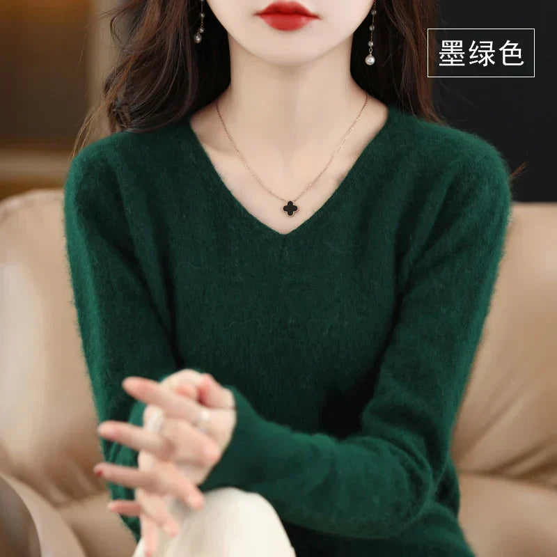LunaWeave Pure Kasjmier V-hals Trui Met Slim Fit Voor Dames