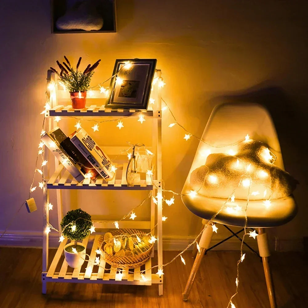 Sterren LED Kerstverlichting – Decoratieve Lichtslinger voor Binnen en Buiten