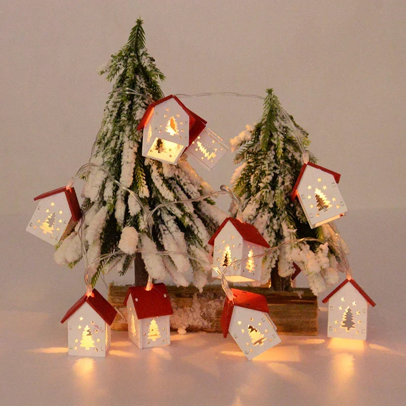 Houten Kersthuisjes met LED Kerstverlichting – Decoratieve Kerstdecoratie