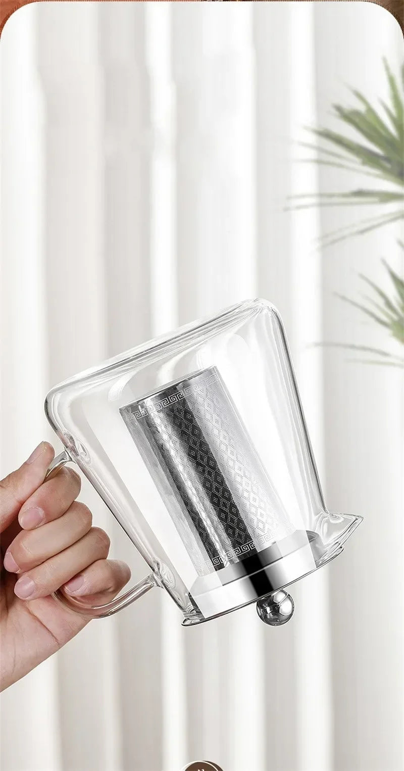 450ml-950ml Hittebestendige Glazen Theepot – RVS Theefilter, Bloemenketel voor Kung Fu Thee, Puer- en Oolong-thee