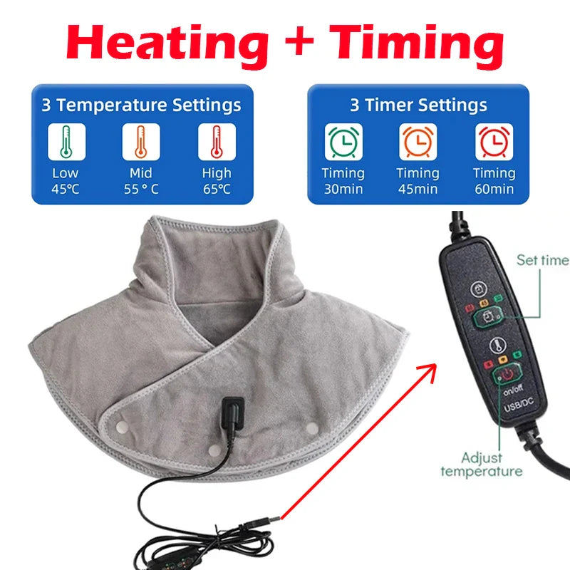 Warmte Nek- & Schoudermassager ThermoLiva | USB-verwarmingskussen met Vibratie | 3 Temperatuurinstellingen & Timer | Zacht Pluche