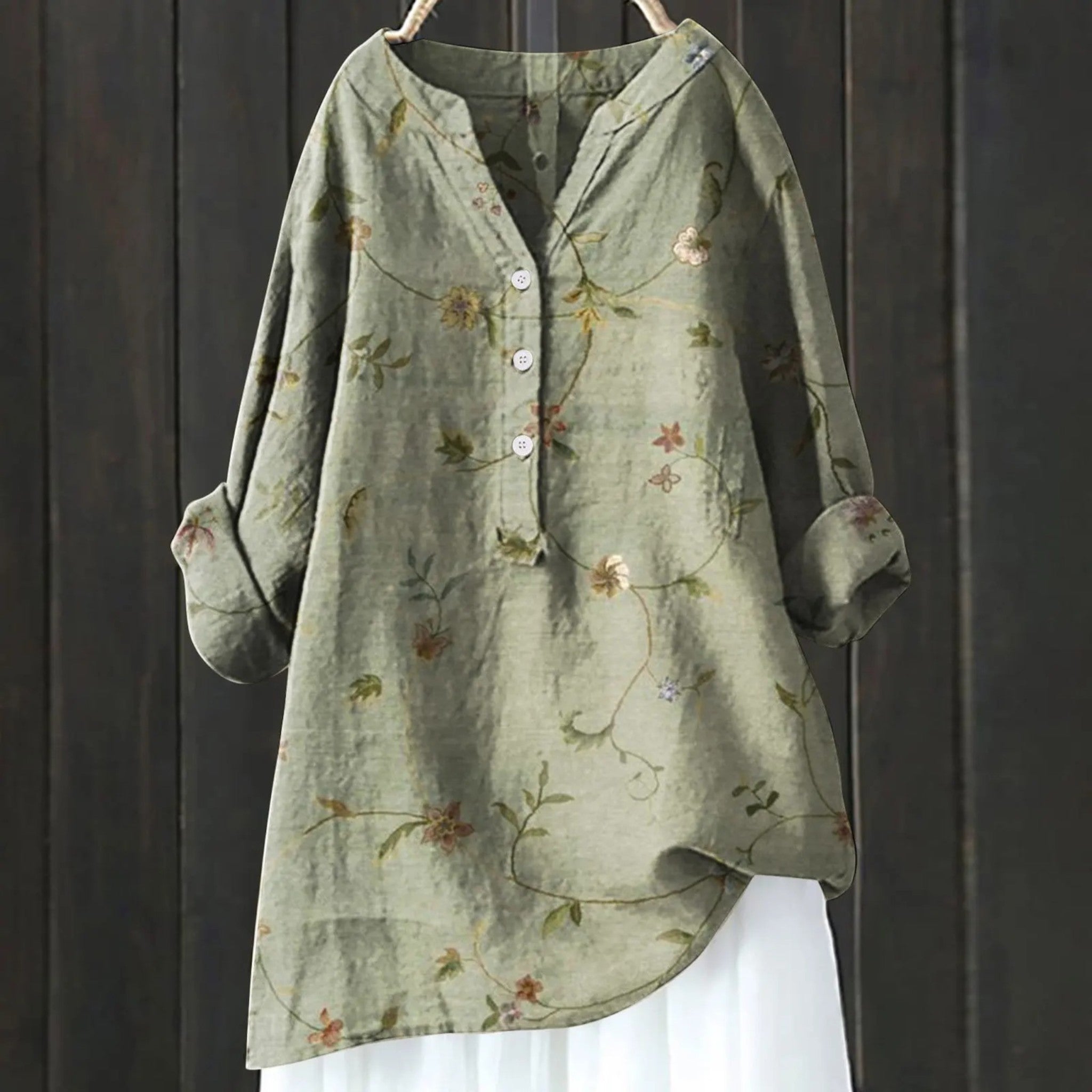 Bloemenblouse Met V-hals | Lange Mouwen