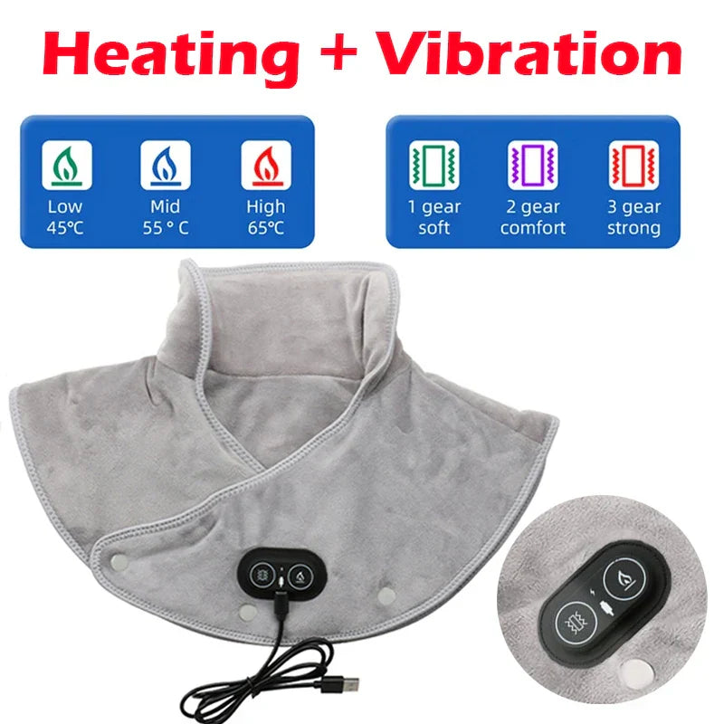 ThermoLiva Warmte-Nacken- & Schoudermassager | USB-Warmtekussen met Vibratie | 3 Temperatuurinstellingen & Timer | Zacht Pluche