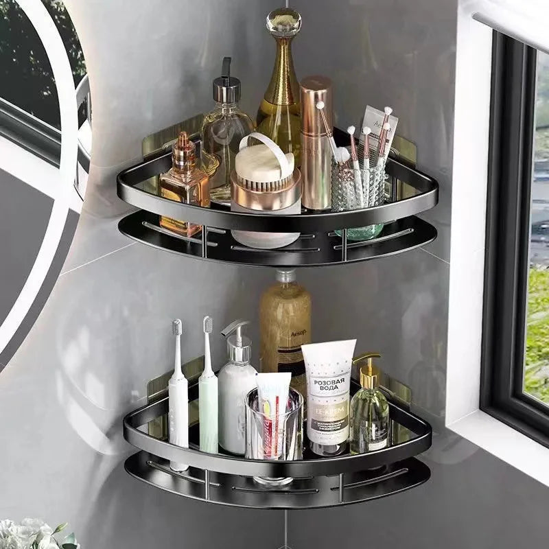 HoekHouder Aluminium Wandrek – Ruimtebesparende Badkamer Organizer Zonder Boren
