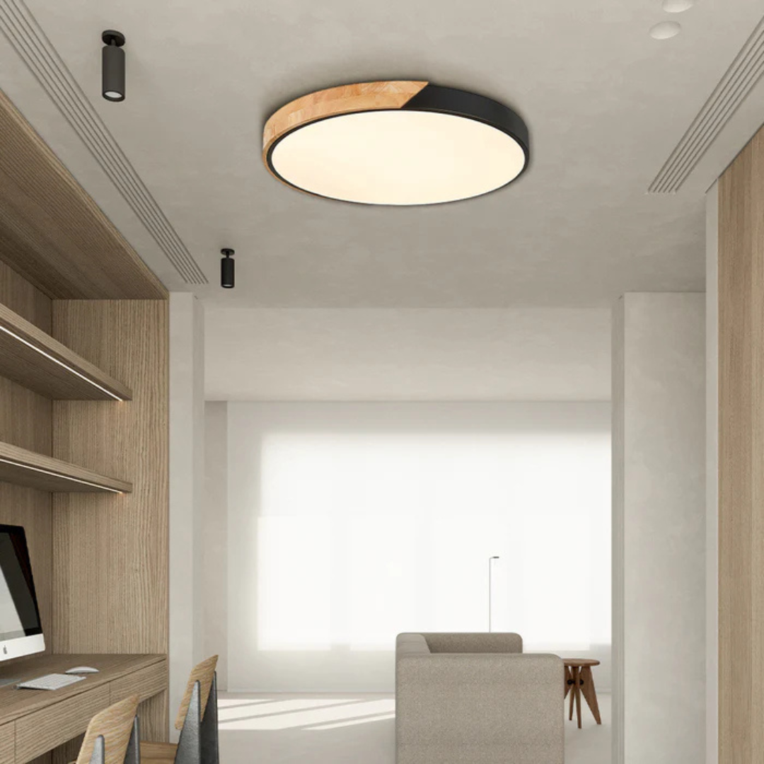 Scandinavische Houten LED-Plafondlamp – Modern Flush-Mount-Design voor een Gezellige Sfeer
