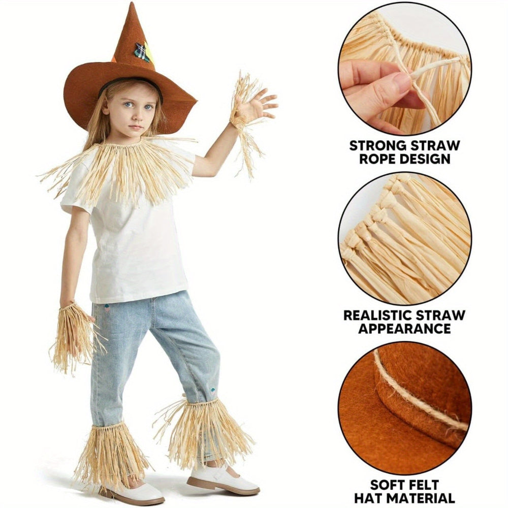 Scarecrow Kostuum Set Hoed Stro Kinderen Volwassenen Halloween Feest