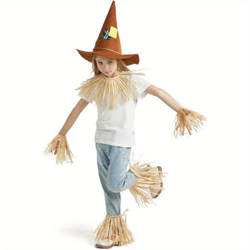 Scarecrow Kostuum Set Hoed Stro Kinderen Volwassenen Halloween Feest
