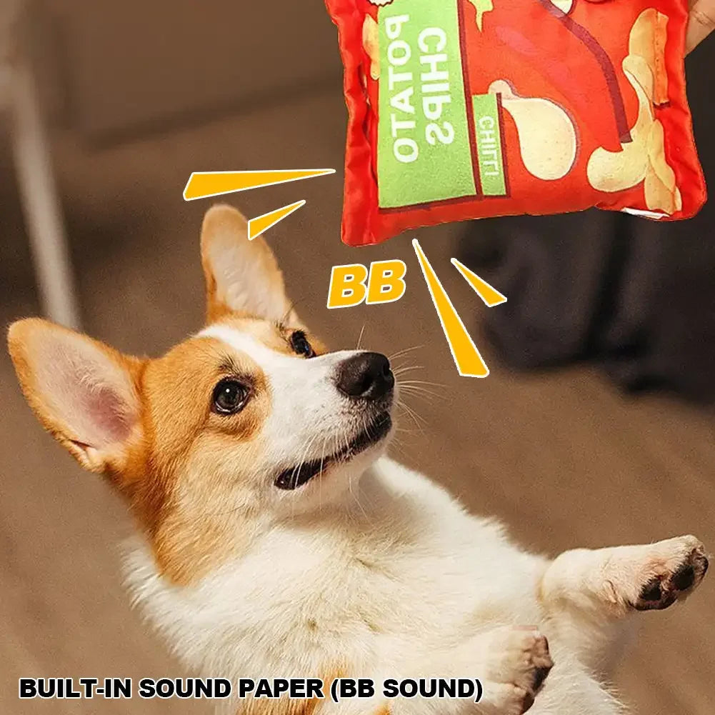 SnackPaws | Leuk knisper-speelgoed voor honden | Chips-ontwerp | Pluche & piepfunctie | Voor kleine & middelgrote honden