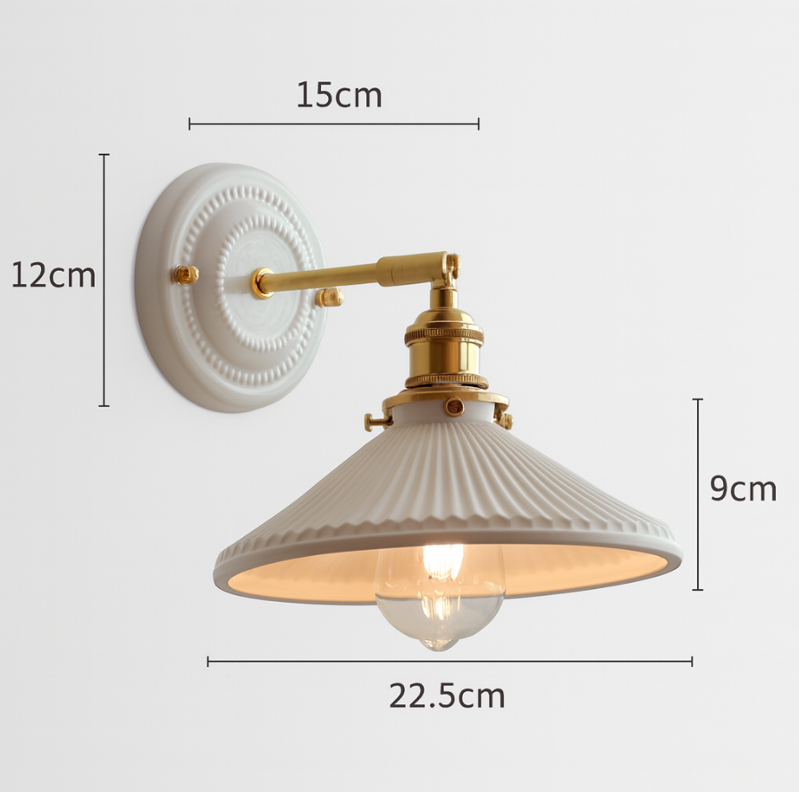 Vintage Japanse Keramiek Messing 1-Licht Wandlamp