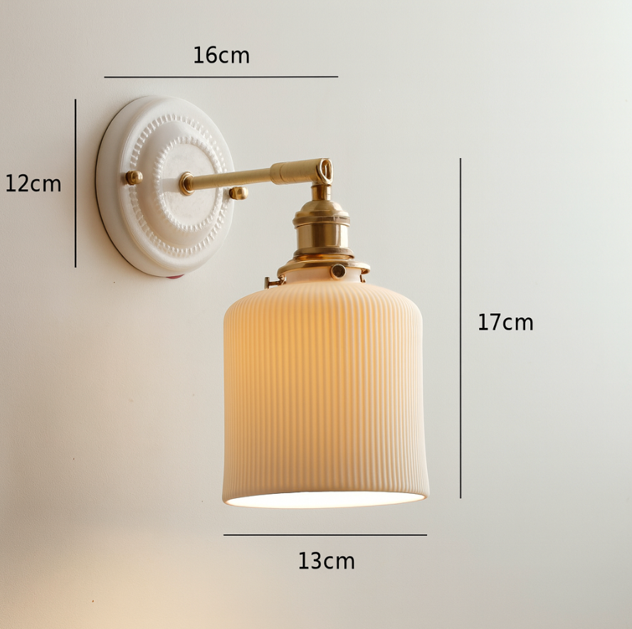 Vintage Japanse Keramiek Messing 1-Licht Wandlamp