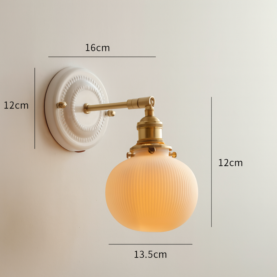 Vintage Japanse Keramiek Messing 1-Licht Wandlamp
