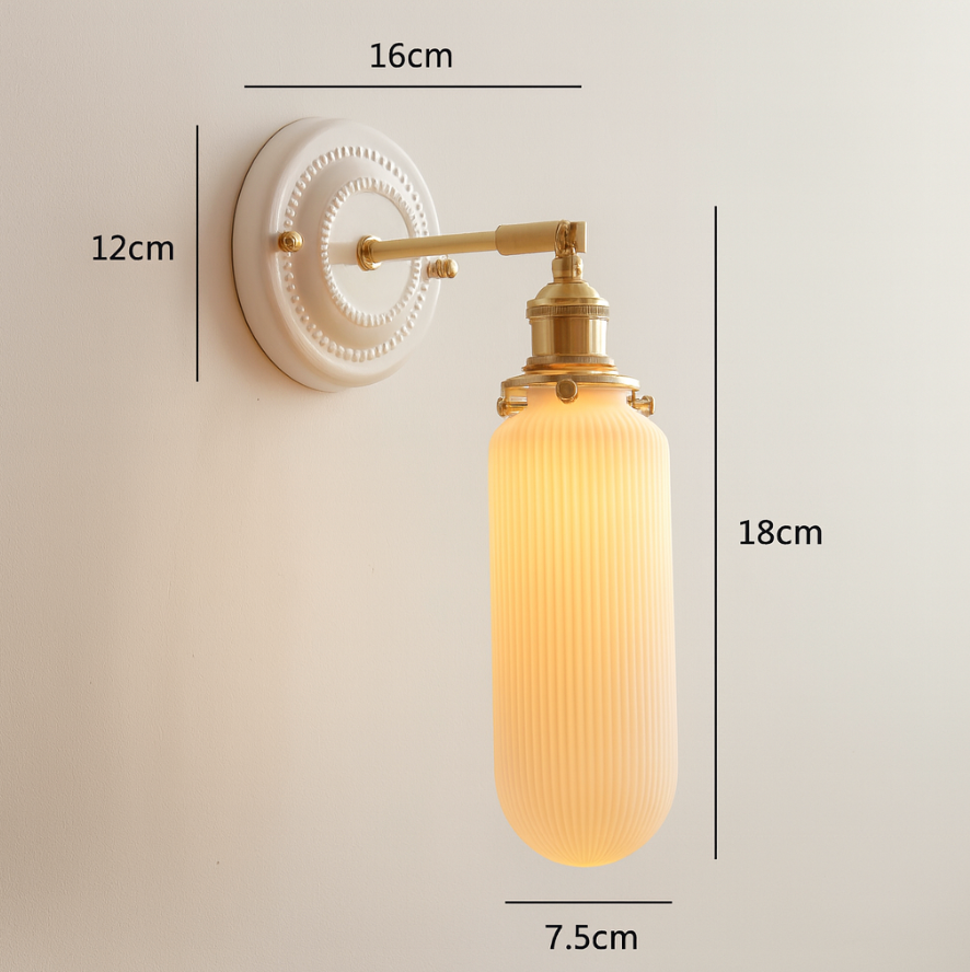 Vintage Japanse Keramiek Messing 1-Licht Wandlamp
