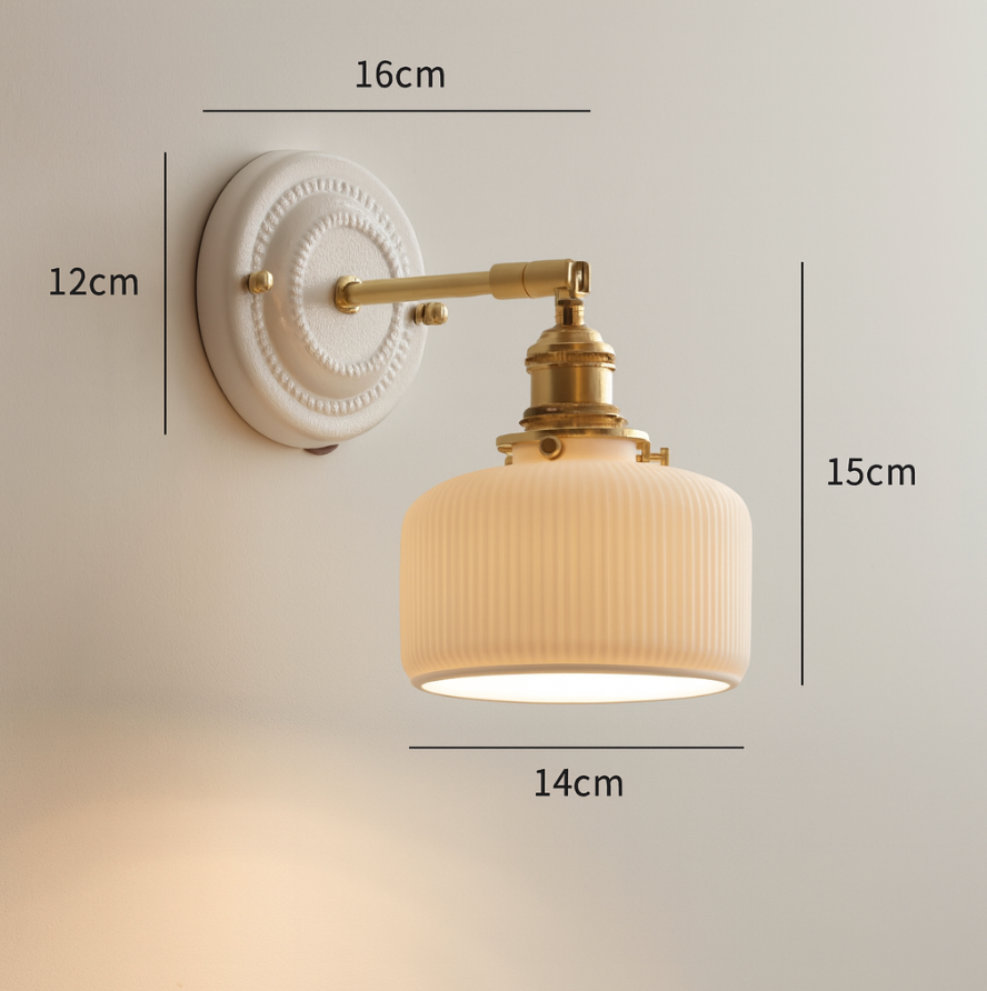 Vintage Japanse Keramiek Messing 1-Licht Wandlamp