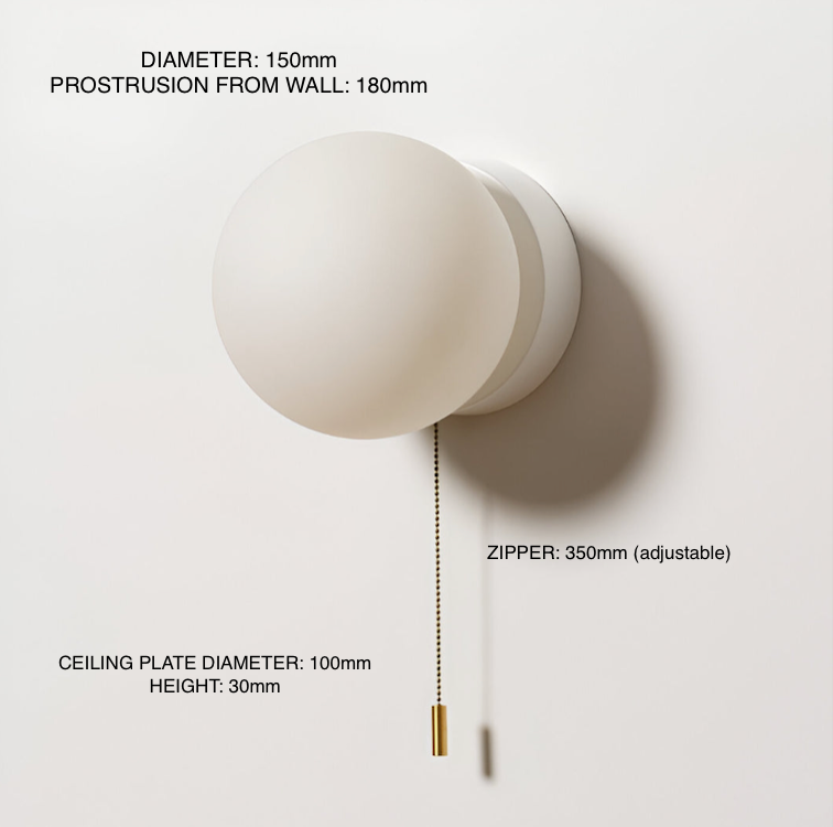 Nordic Minimalist Glas Globe Wandlamp LED 1-Licht met Trekschakelaar