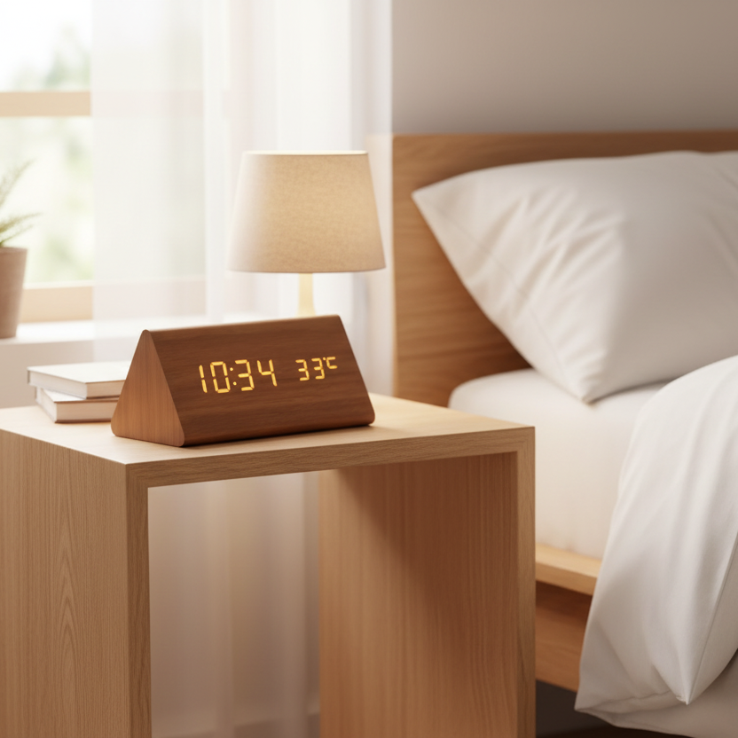 WOODSENSE – LED-houten klok met spraakbesturing voor stijlvolle tijdsaanduiding