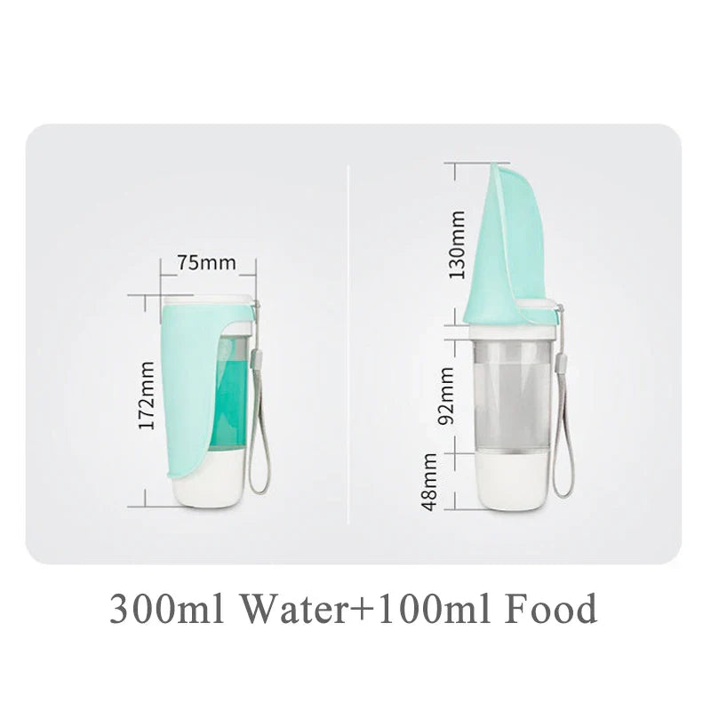 AquaPaws 2-in-1 Hondenwaterfles | Met opvouwbare kom & voedercompartiment | Voor kleine & grote honden | Ideaal voor onderweg