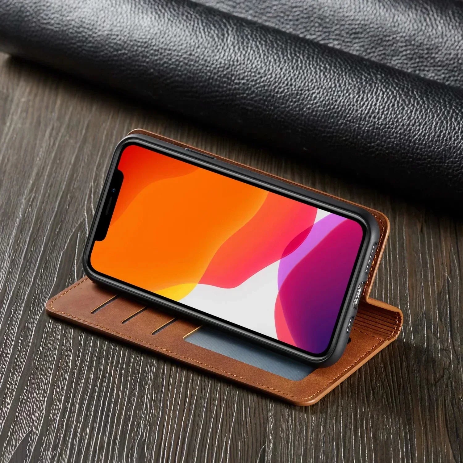 Sandsberg | iPhone Lederen Wallet Hoes | Magnetische Kaartenhouder-Functie | Meerdere Kleuren