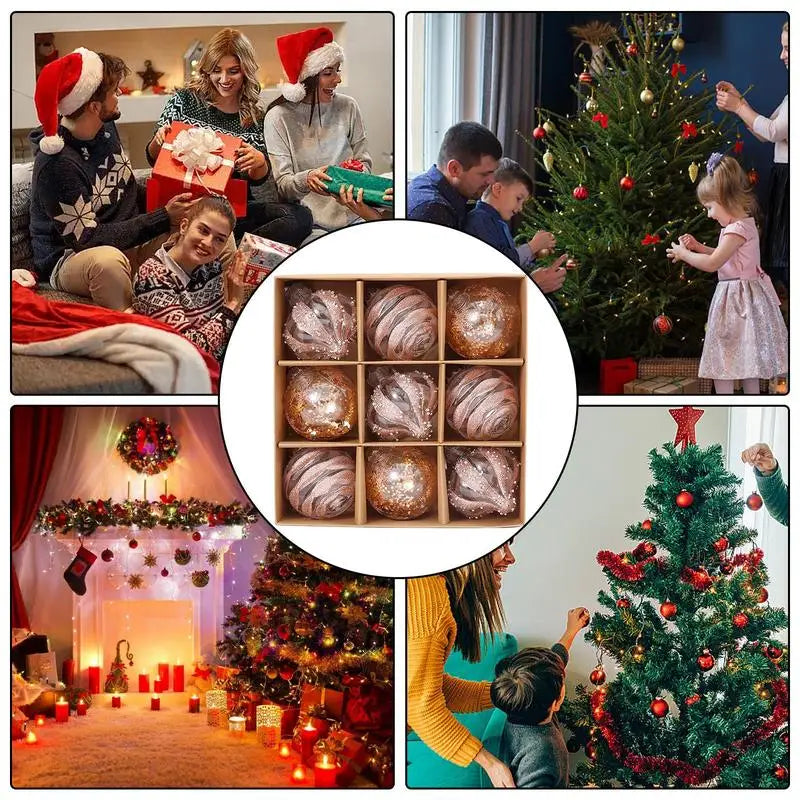 GlansFeest Kersthangdecoraties – Set van 9 kunststof ornamenten met sneeuwvlok- en balontwerp