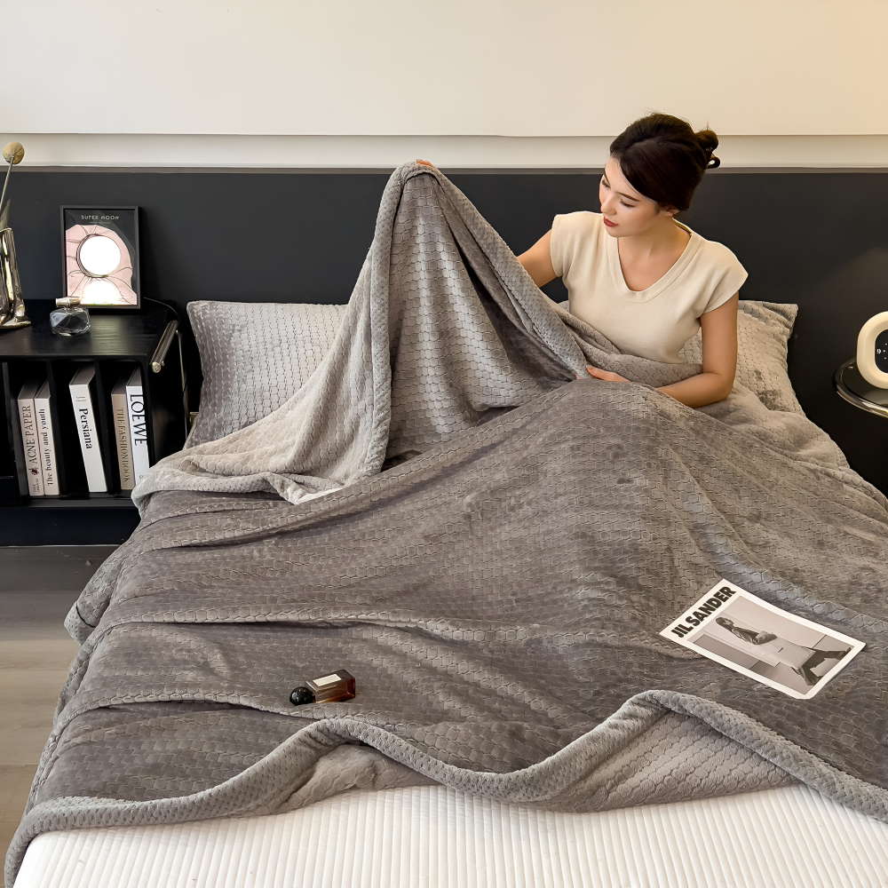 Zachte Fleece Deken met Patchworkpatroon – Warme Winterplaid van 300–350 g/m²