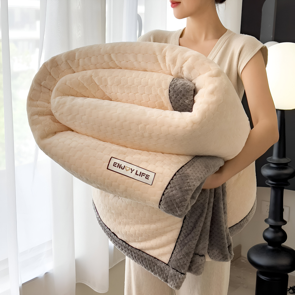 Zachte Fleece Deken met Patchworkpatroon – Warme Winterplaid van 300–350 g/m²