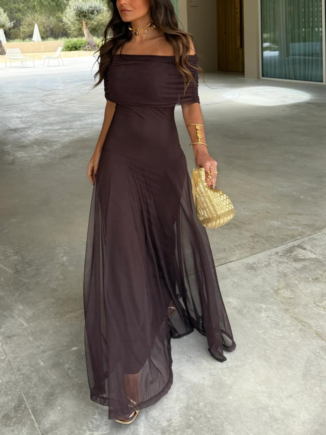 ChicVogue Off-Shoulder Maxikleed | Elegante Chiffonjurk voor moeiteloze stijl en draagcomfort