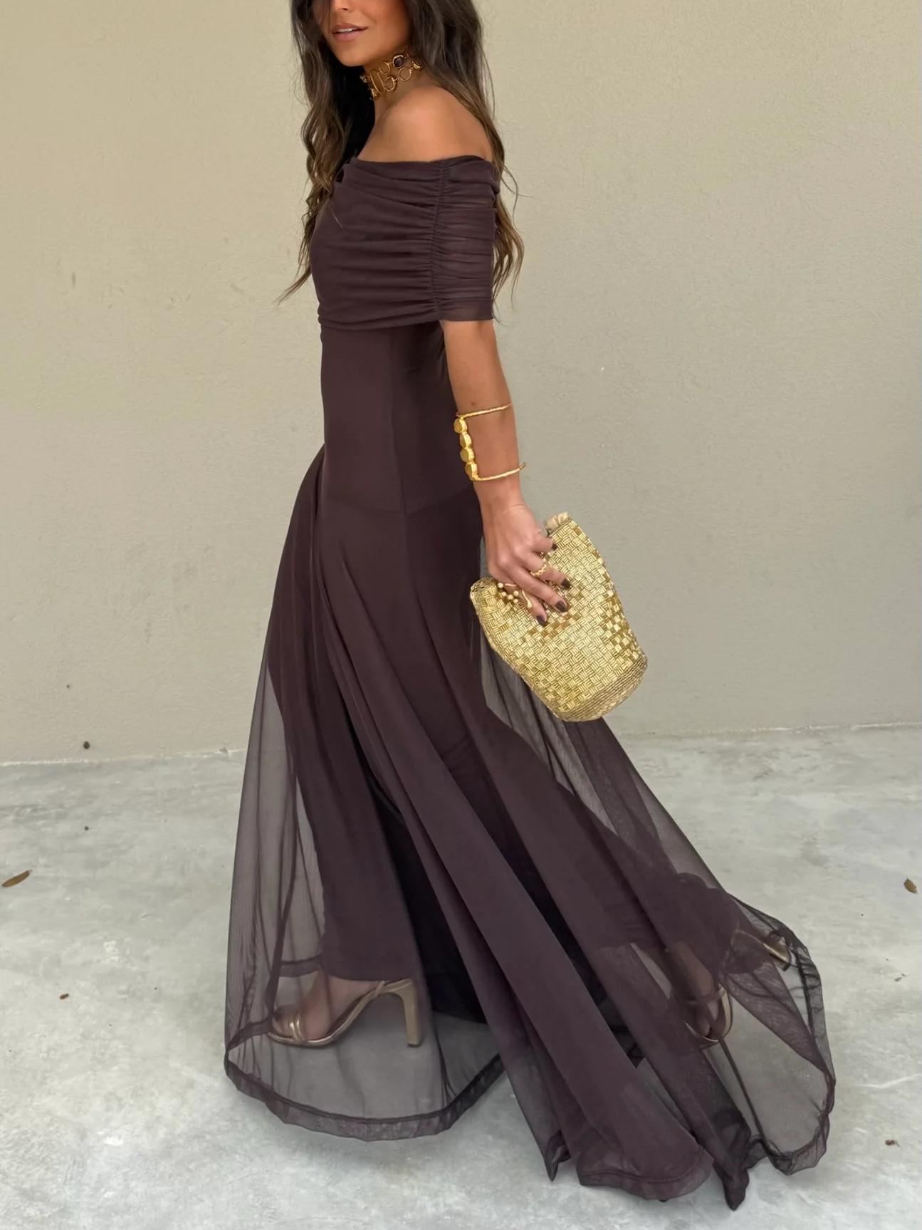 ChicVogue Off-Shoulder Maxikleed | Elegante Chiffonjurk voor moeiteloze stijl en draagcomfort