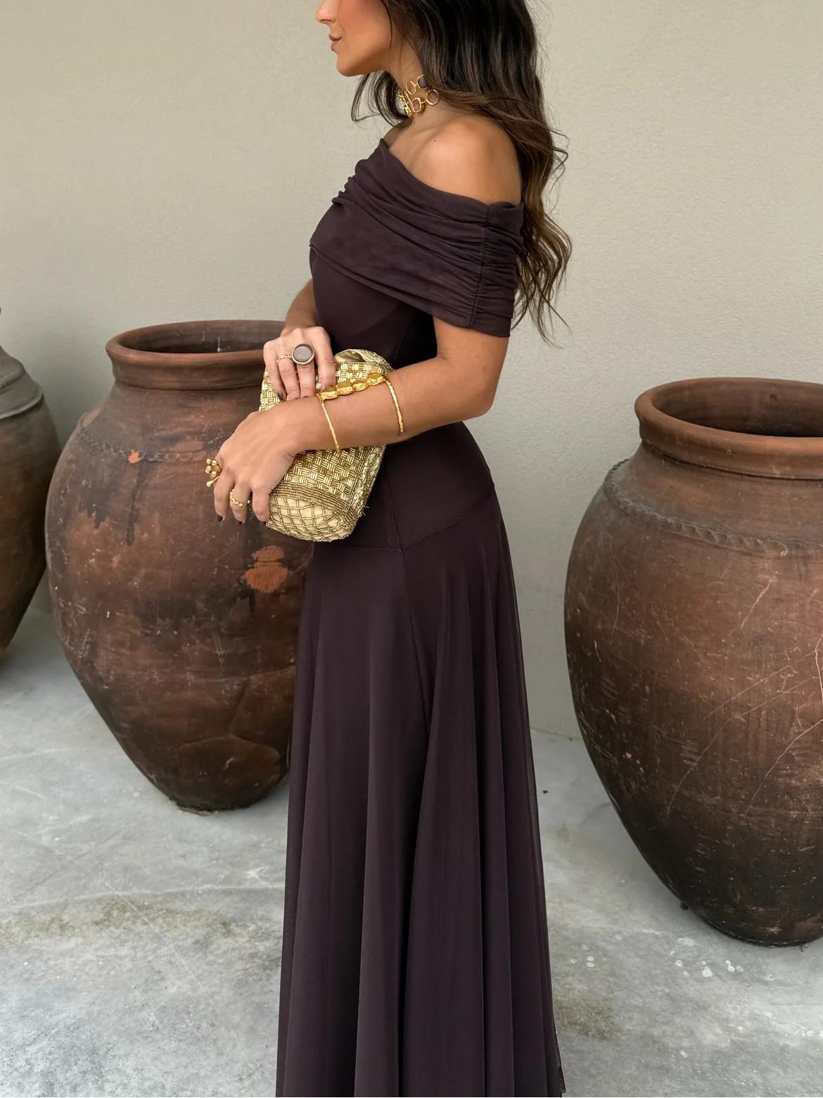 ChicVogue Off-Shoulder Maxikleed | Elegante Chiffonjurk voor moeiteloze stijl en draagcomfort
