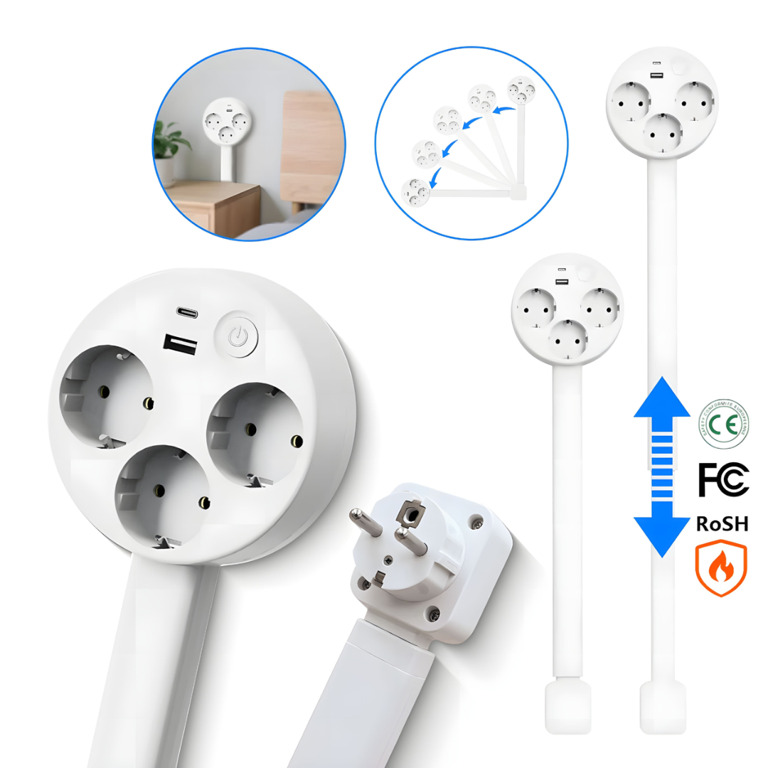 Uittrekbare Wandstekkerarm – Flexibele stroombron met USB en rotatie
