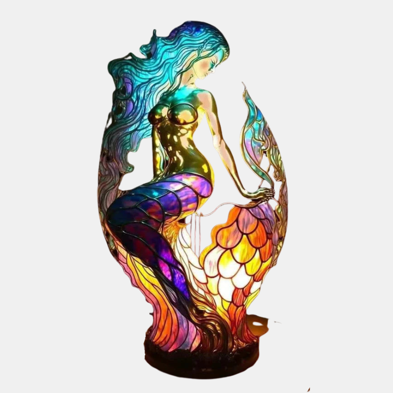 Kleurige glazen lamp met dierenmotieven voor een artistieke sfeer