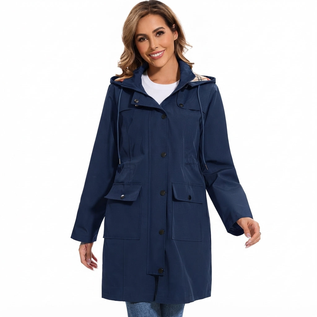 Dames Regenjas met Capuchon – Waterdicht met Geruite Fleecevoering