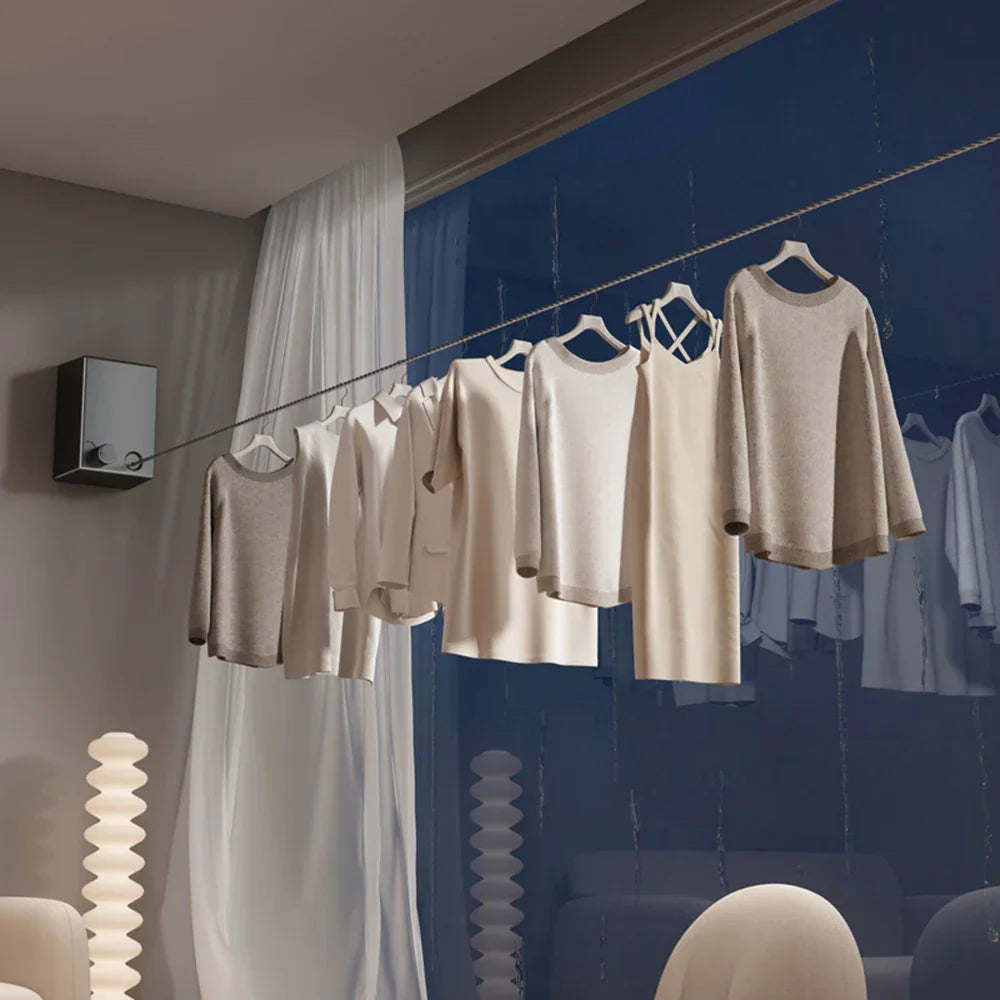 LuxuraLine Ingebouwde Retractable Staal Droogrek | Ruimtebesparend en stijlvol voor elke woning