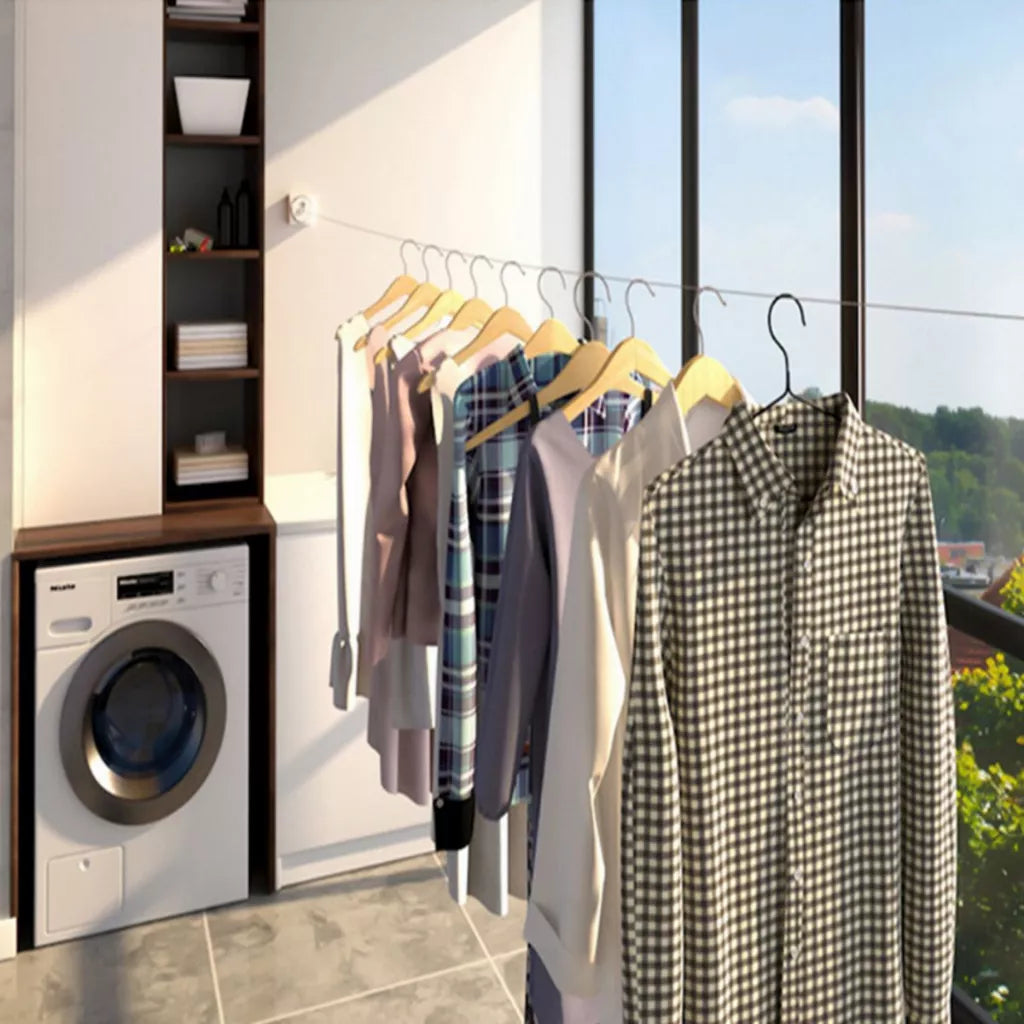 LuxuraLine Ingebouwde Retractable Staal Droogrek | Ruimtebesparend en stijlvol voor elke woning