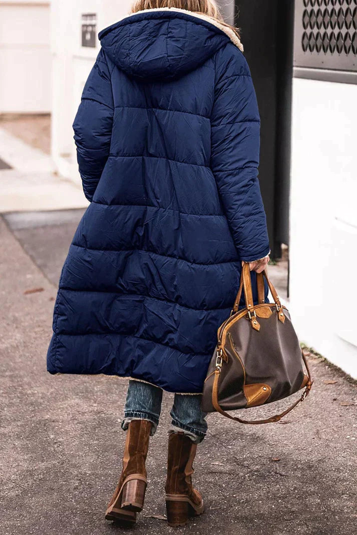 Lange Dames Winterjas Marlina – Omkeerbare Warme Mantel met Teddyvoering