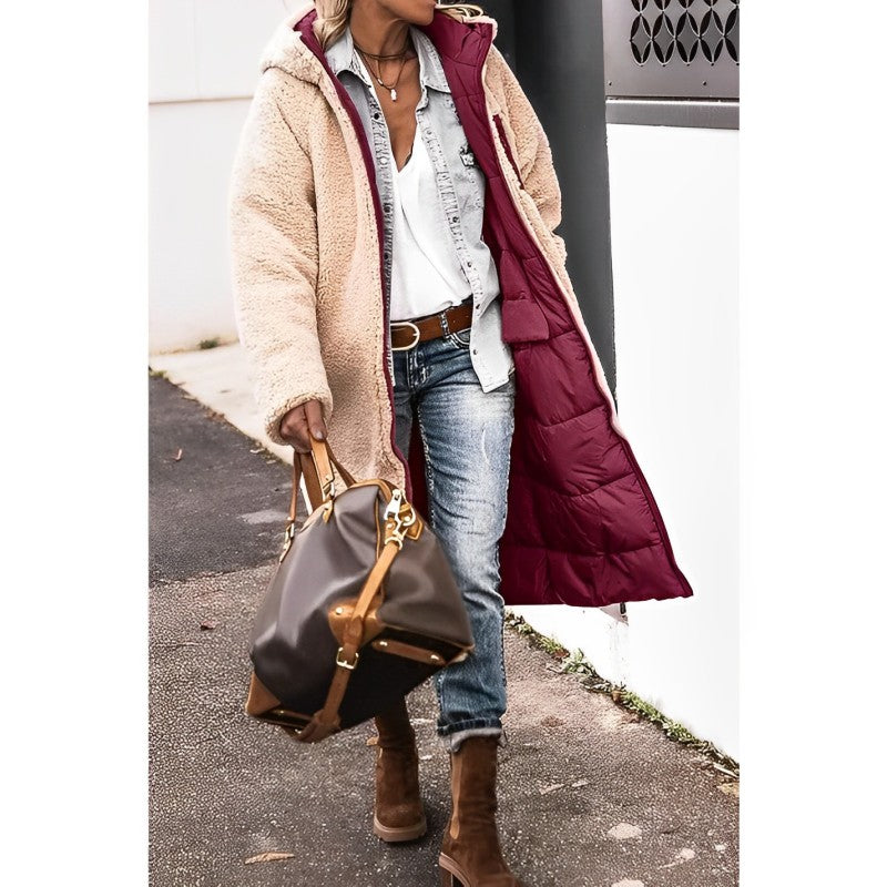 Lange Dames Winterjas Marlina – Omkeerbare Warme Mantel met Teddyvoering