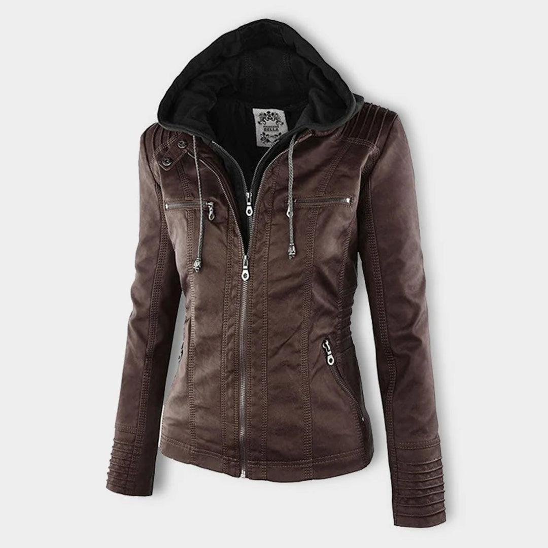 Trendy Dames Leren Jas Alesund – Zwarte PU-Jas met Capuchon en Rits