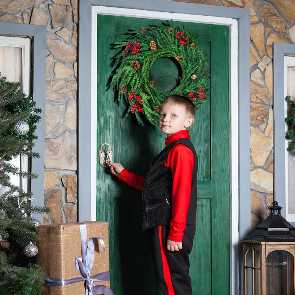 Kerstkrans | Realistische cypressen- & rode-bessen-decoratie | Binnen & Buiten