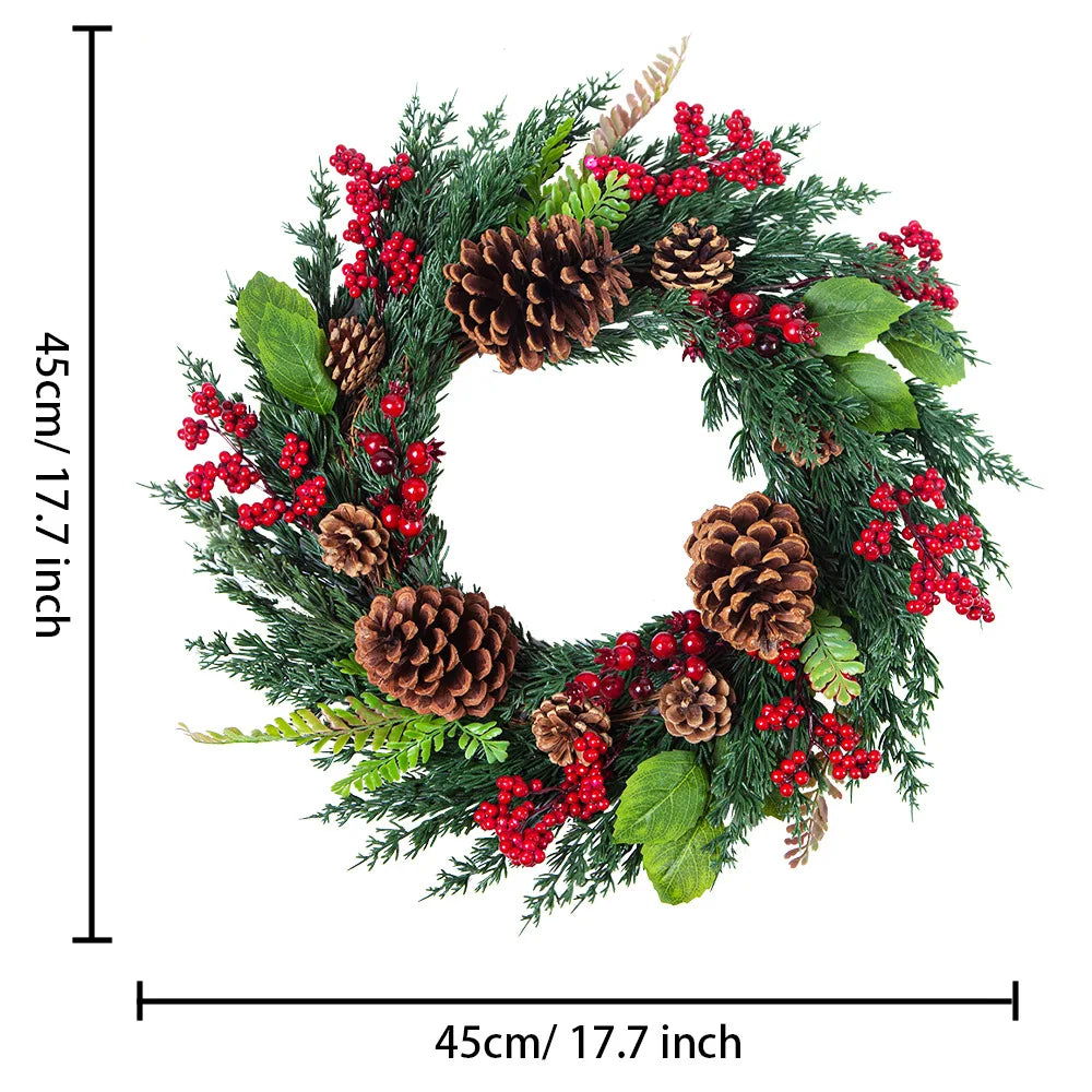 Kerstkrans | Realistische cypressen- & rode-bessen-decoratie | Binnen & Buiten
