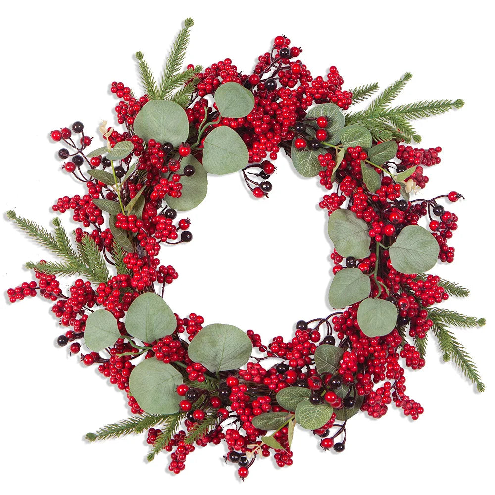 Kerstkrans | Realistische cypressen- & rode-bessen-decoratie | Binnen & Buiten