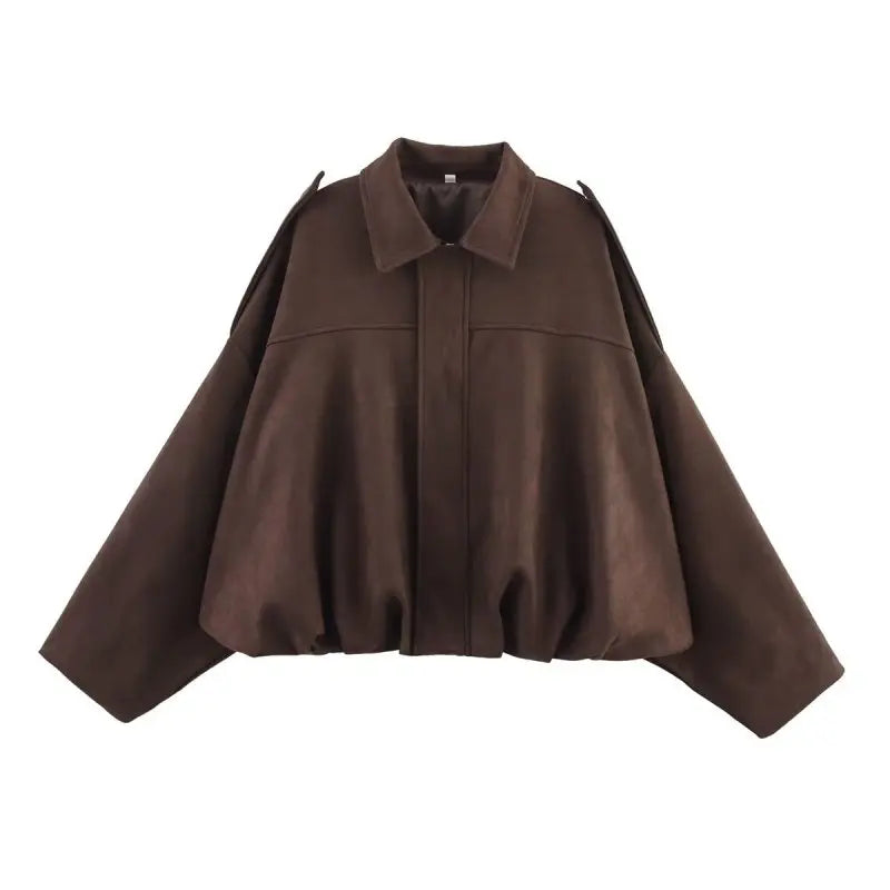 Stijlvolle Dames Suède Bomberjack – Bruin Groen Vintage Look
