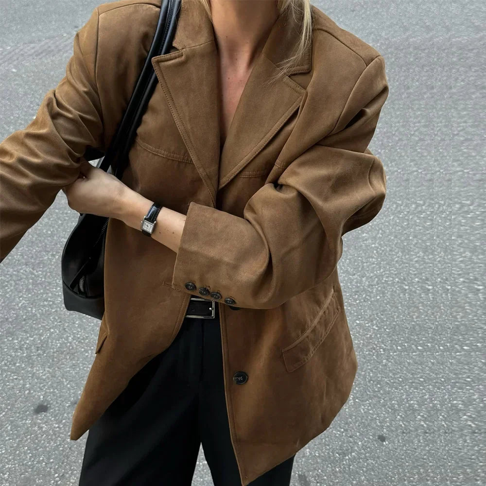 Zwitserse Elegantie Damesjas – Vintage Bruin Leren Demi-Seizoen Look