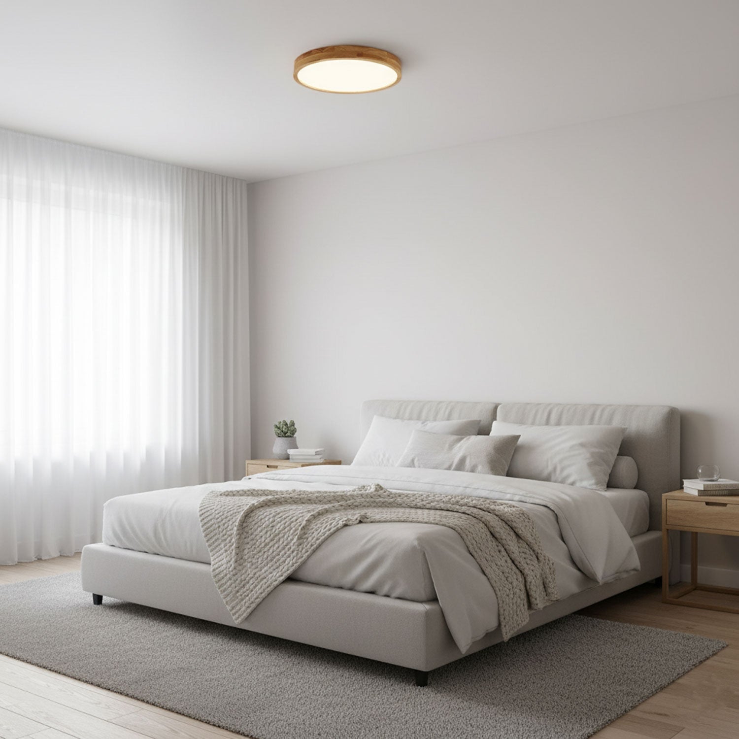 Moderne Scandinavische Ronde Houten LED Plafondlamp 1-Licht