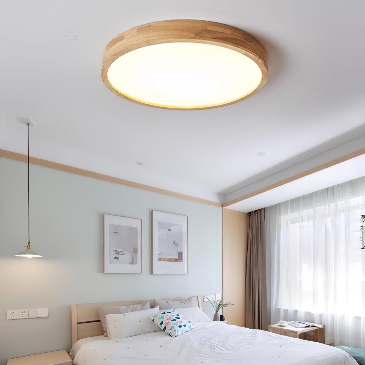 Moderne Scandinavische Ronde Houten LED Plafondlamp 1-Licht