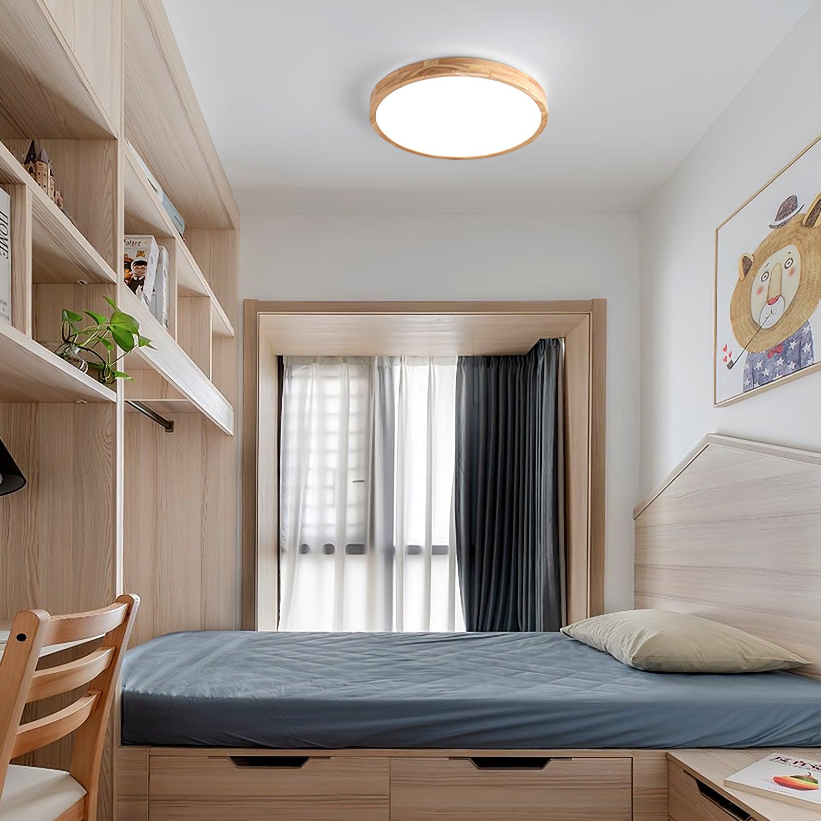 Moderne Scandinavische Ronde Houten LED Plafondlamp 1-Licht