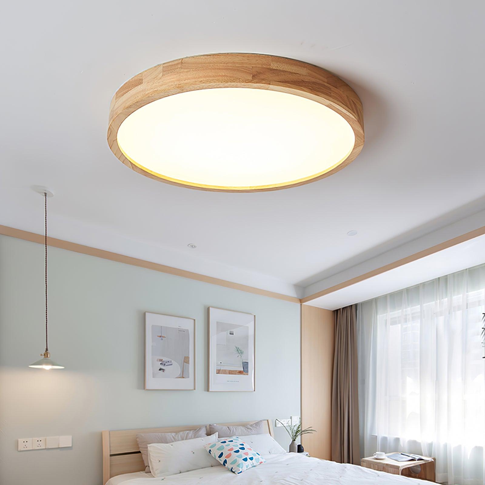 Moderne Scandinavische Ronde Houten LED Plafondlamp 1-Licht