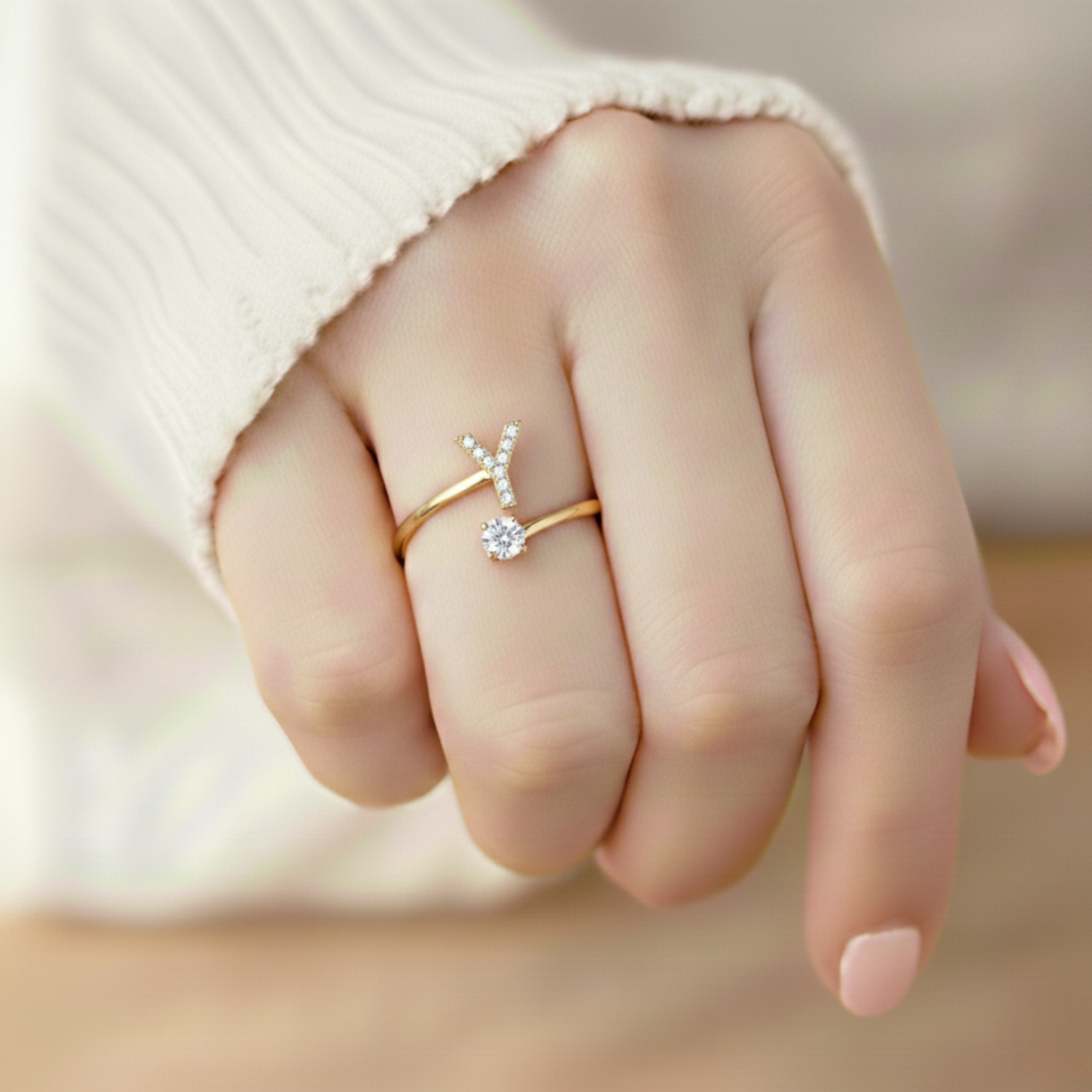 MonoCharm | Verstelbare Initial Ring Classic met Cadeau Doos en Kaart Bericht