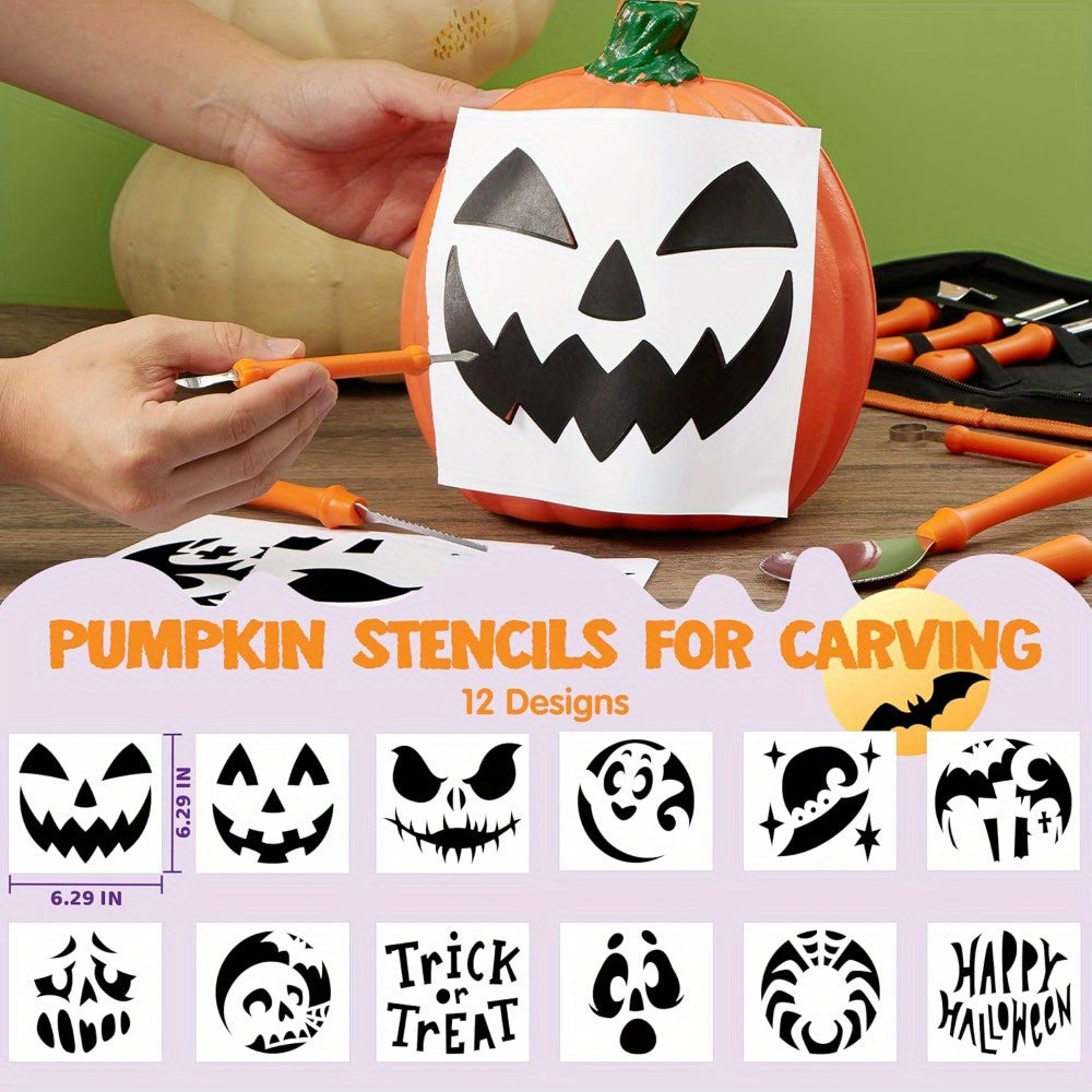 Halloween Pompoen Snijset met Sjablonen | Gemakkelijk Te Snijden Pompoenen Herbruikbare Gereedschappen