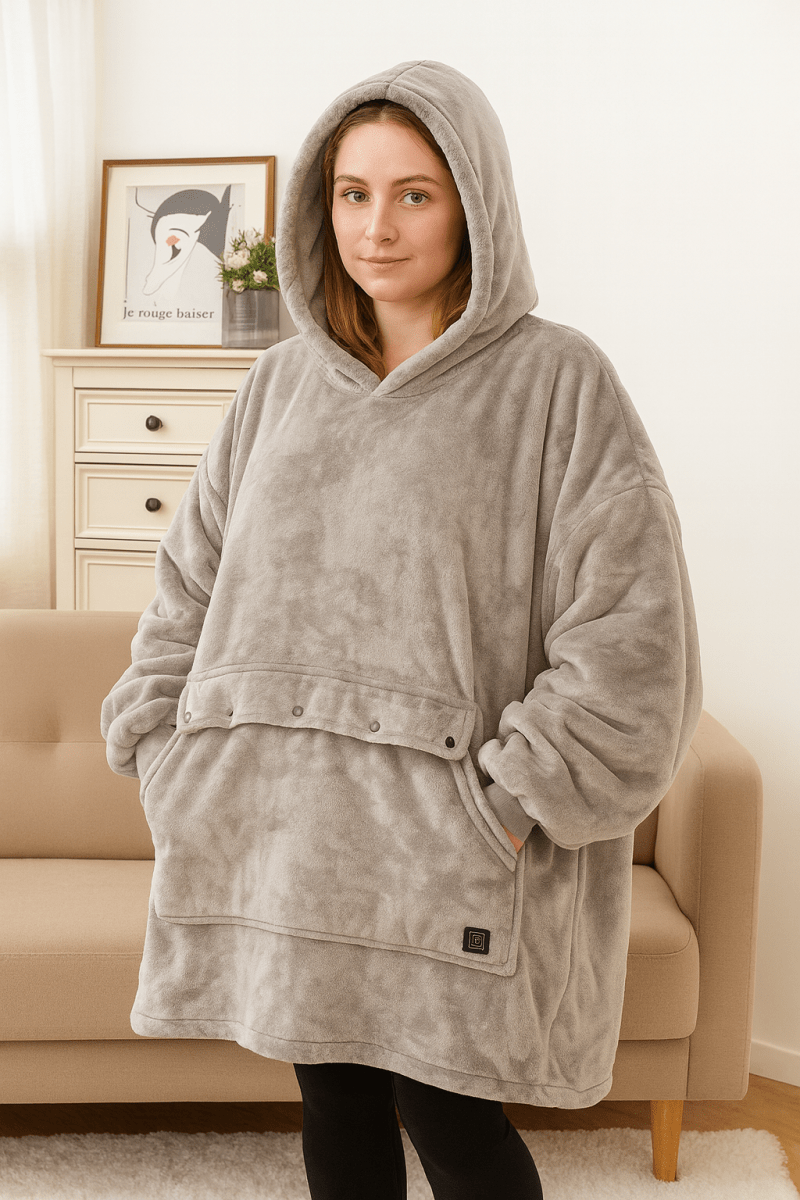 USB Verwarmde Hoodie Deken – Zachte Elektrische Draagdeken voor Gezellig Thuiscomfort