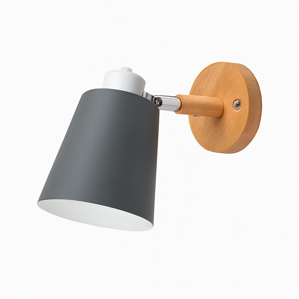Wandlamp LED met draaibare kap van metaal en houten bevestiging