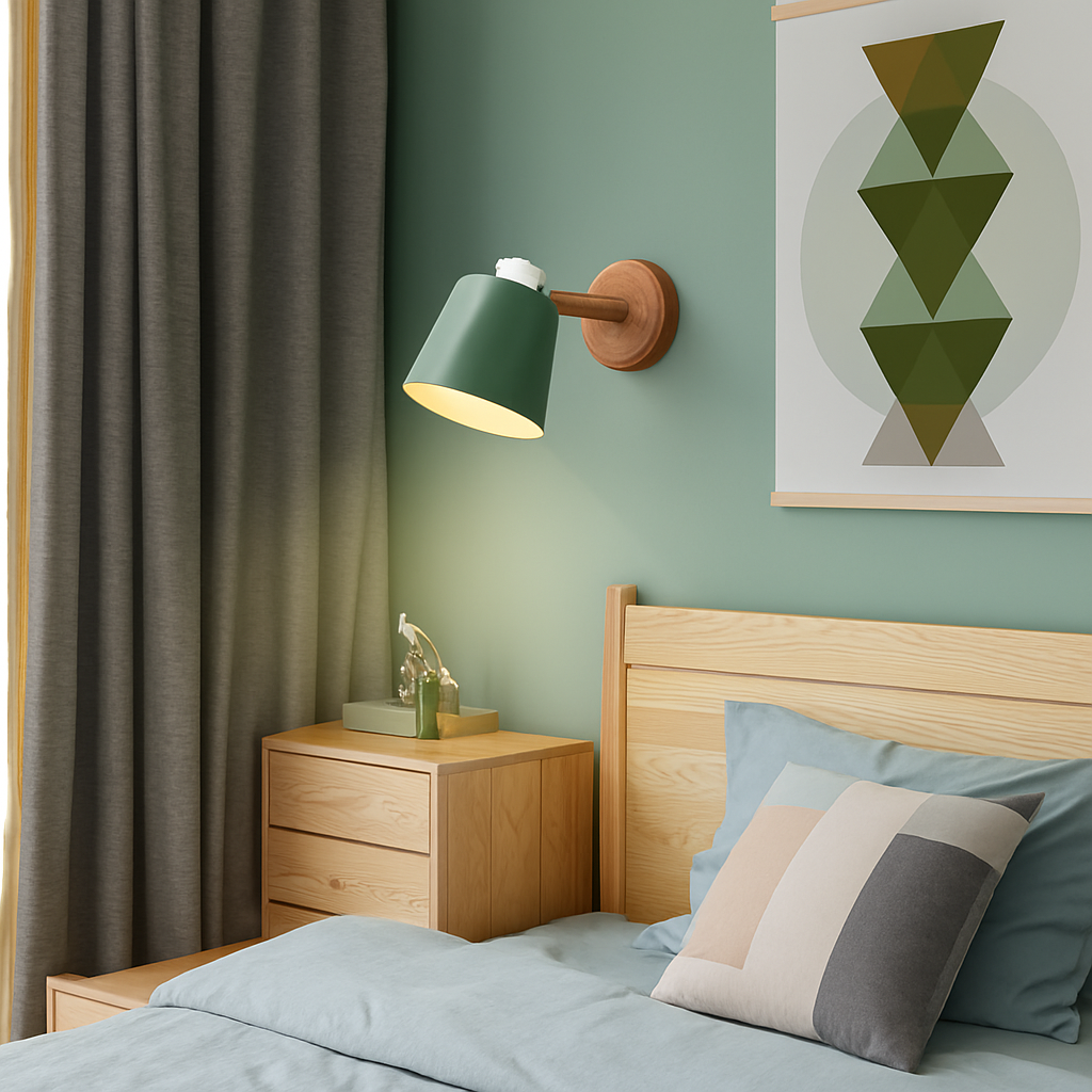 Wandlamp LED met draaibare kap van metaal en houten bevestiging