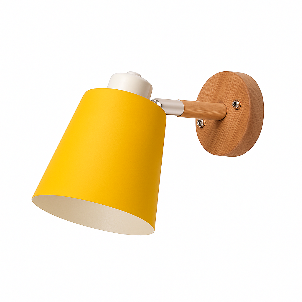 Wandlamp LED met draaibare kap van metaal en houten bevestiging